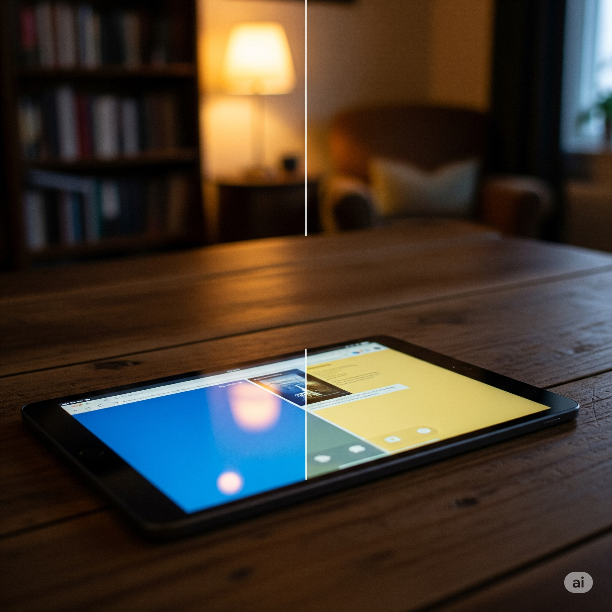 iPadの画面に搭載されているブルーライトカットフィルター機能を紹介する記事のアイキャッチ画像。フィルター適用の前後で画面の色が変化している様子がわかる。