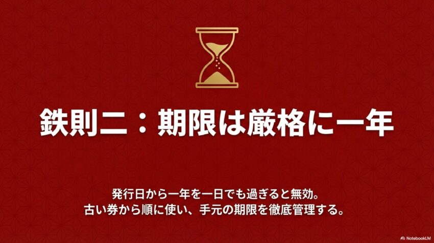 鉄則二:発行日から一年を過ぎると無効になるため期限を徹底管理する