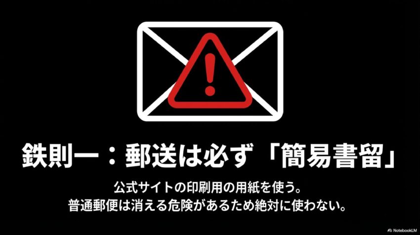 鉄則一:消える危険がある普通郵便は避け、郵送は必ず簡易書留を利用する